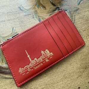 Coach Card Slot Coin Holder Zip Wallet Leather Orange Toronto